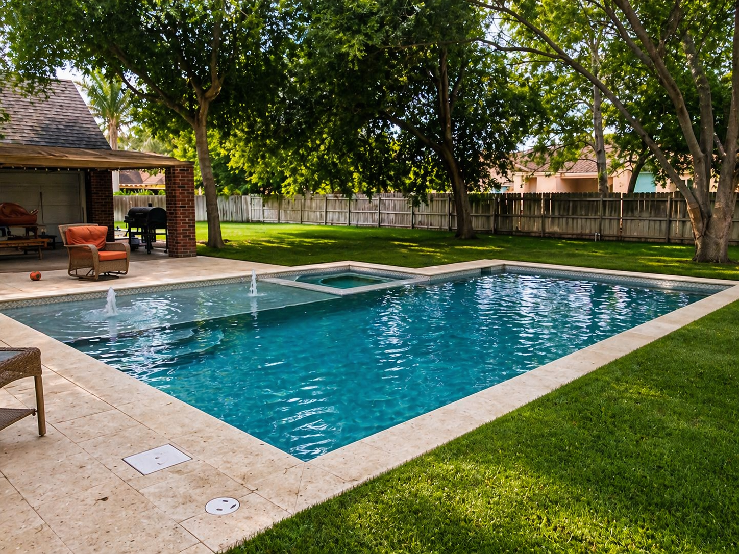 Geometric pool with spa and tanning ledge